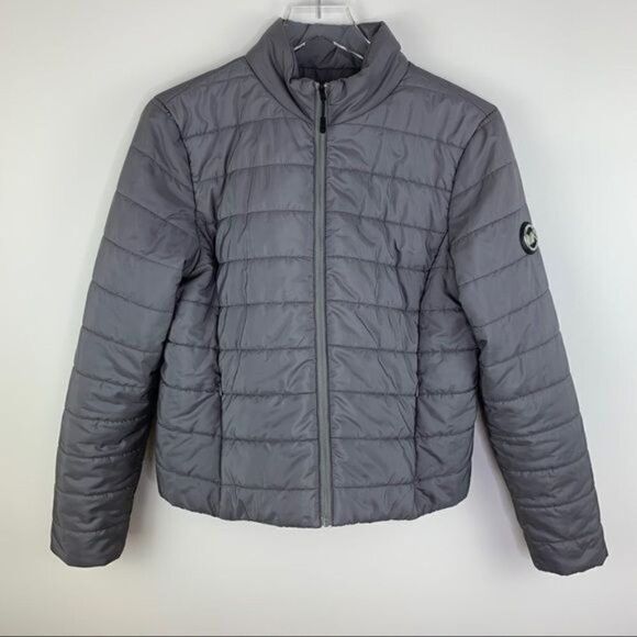 Michael Kors Gray‎ Puffer Jacket w/Silver Logo On Arm Sz L - Picture 1 of 12
